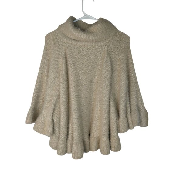 Anthropologie Beige Fluffy Knit Poncho With Turtleneck - Picture 7 of 7
